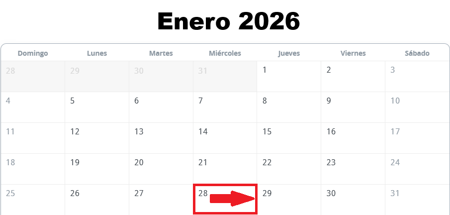 Calendario a partir del Miercoles 28 de Enero