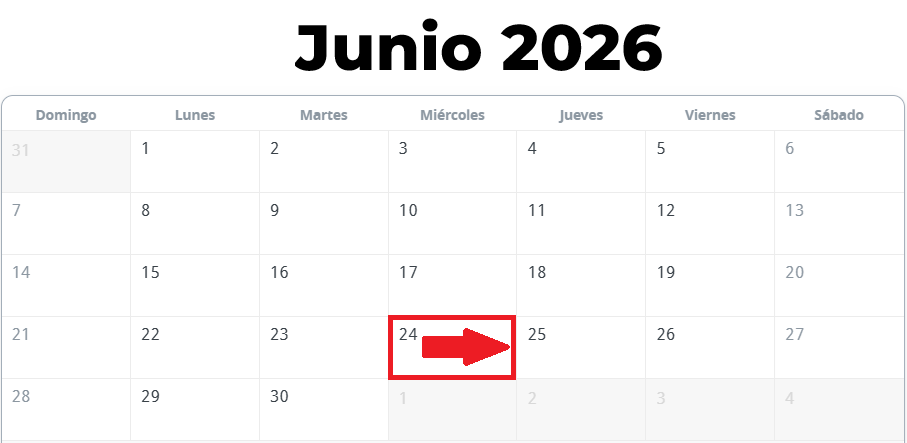 Calendario a partir del Miercoles 24 de Junio