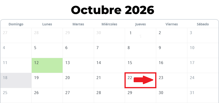 Calendario a partir del Jueves 22 de Octubre