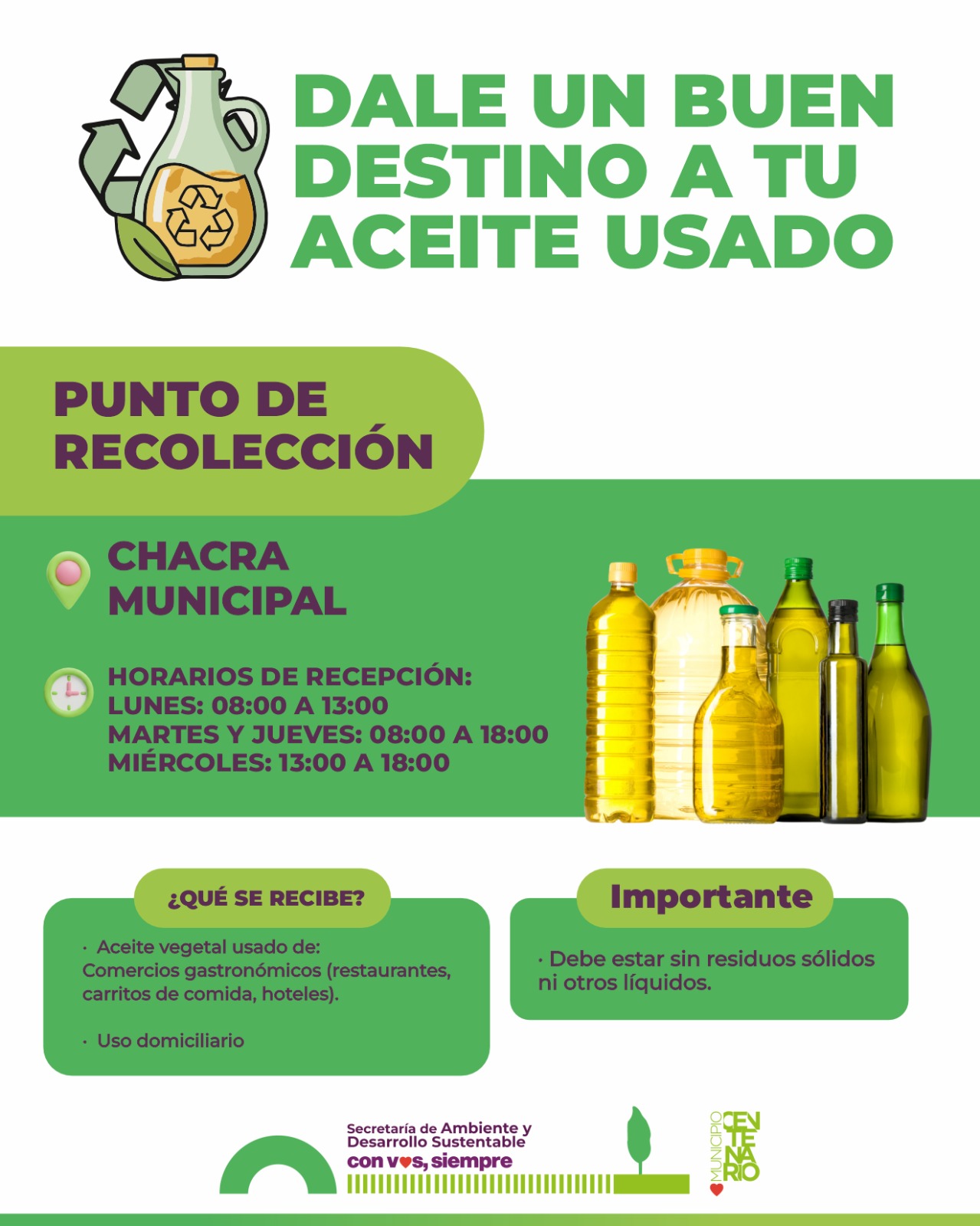 Imagen de EL MUNICIPIO REFUERZA LAS CAMPAÑAS DE RECICLADO Y CONTROLARÁ LA DISPOSICIÓN DE ACEITES EN COMERCIOS