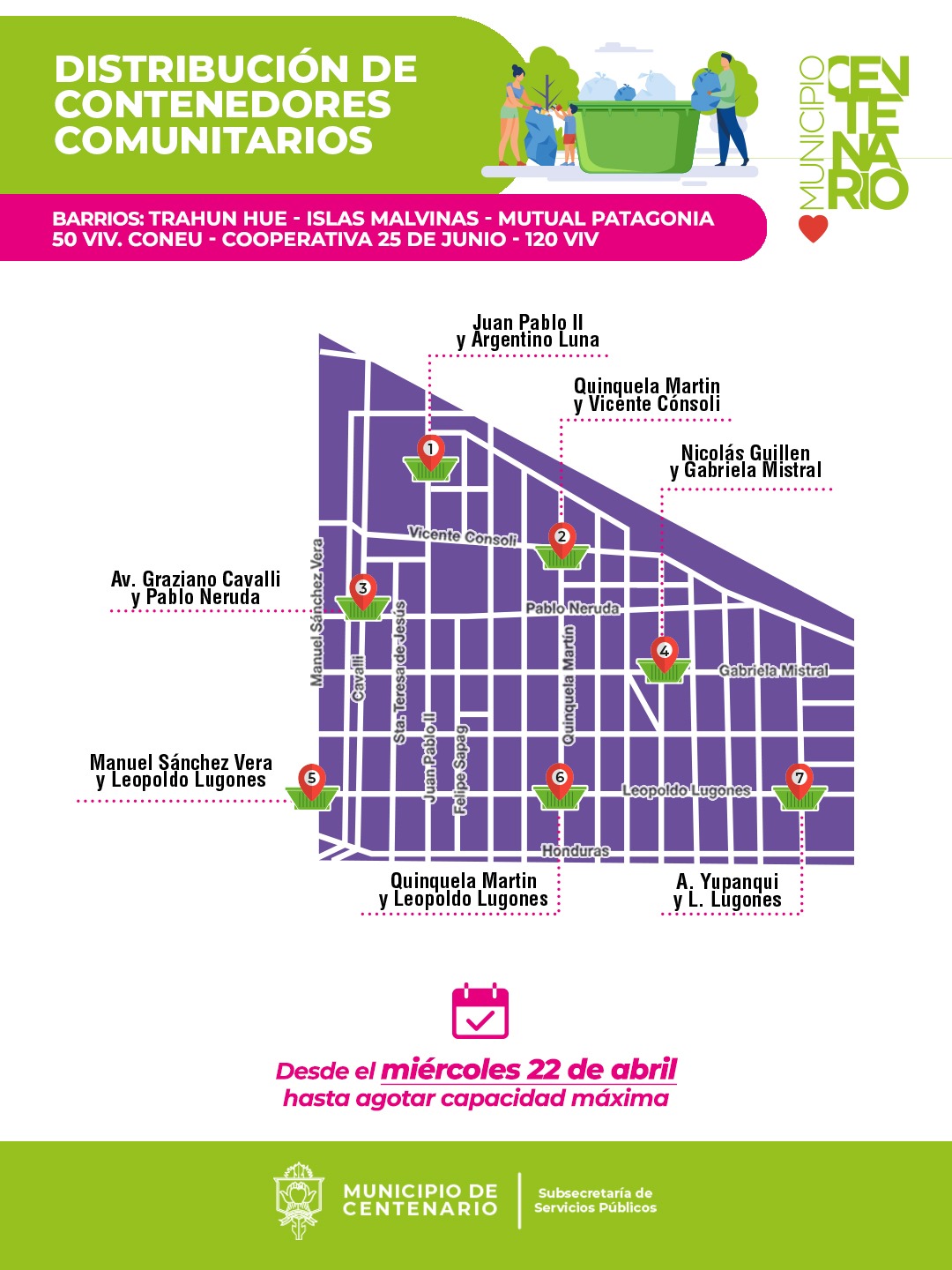 Imagen de CONTENEDORES COMUNITARIOS: ESTA SEMANA ESTARÁN EN BARRIOS TRAHUN HUE, ISLAS MALVINAS, MUTUAL PATAGONIA, 50 VIVIENDAS, CONEU, COOPERATIVA 25 DE JUNIO Y 120 VIVIENDAS 