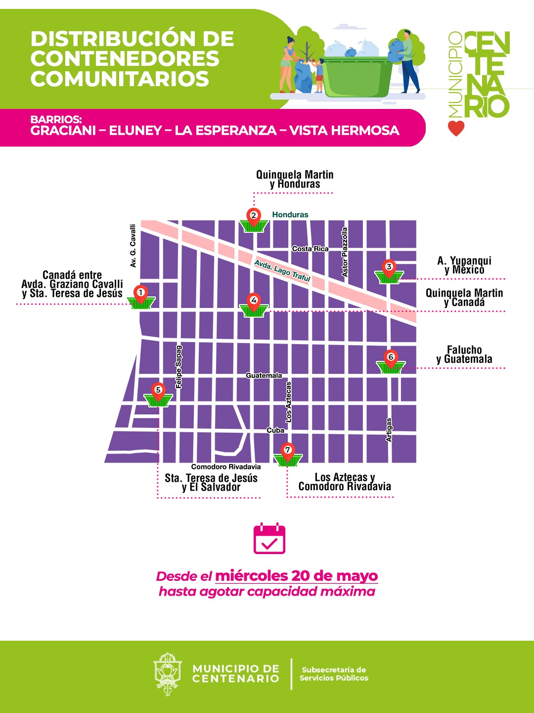Imagen de MAÑANA EL MUNICIPIO INSTALARÁ CONTENEDORES COMUNITARIOS EN LOS BARRIOS GRACIANI, ELUNEY, LA ESPERANZA Y VISTA HERMOSA