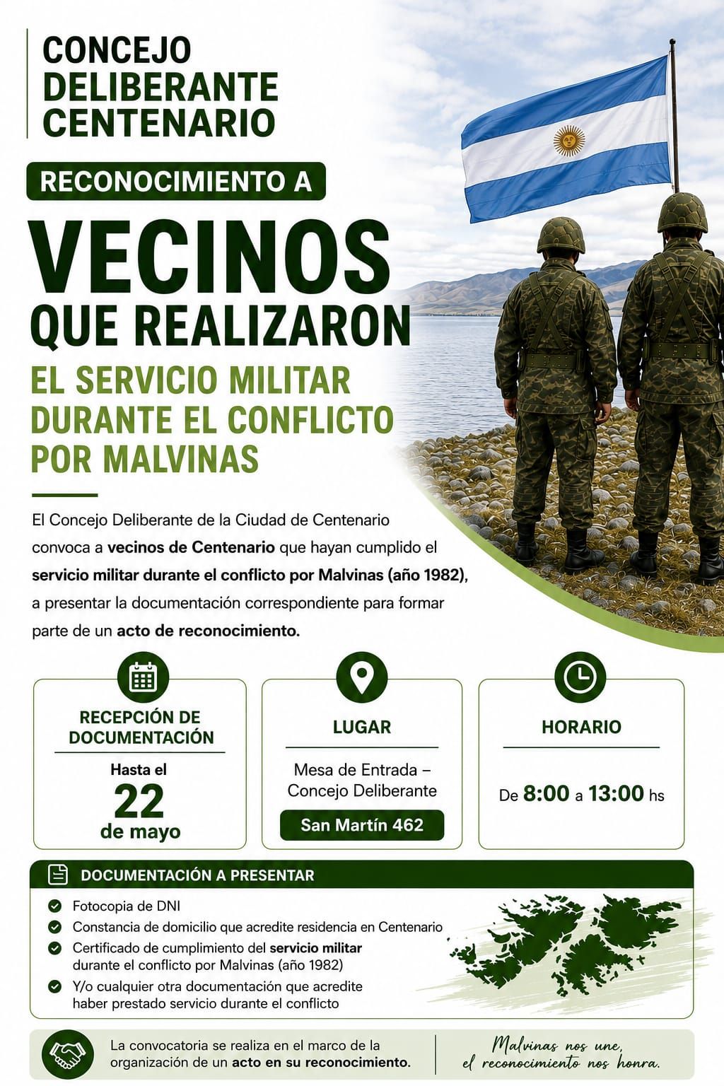 Imagen de EL CONCEJO DELIBERANTE DE CENTENARIO CONTINÚA LA CONVOCATORIA PARA RECONOCER A SOLDADOS CONTINENTALES DE MALVINAS