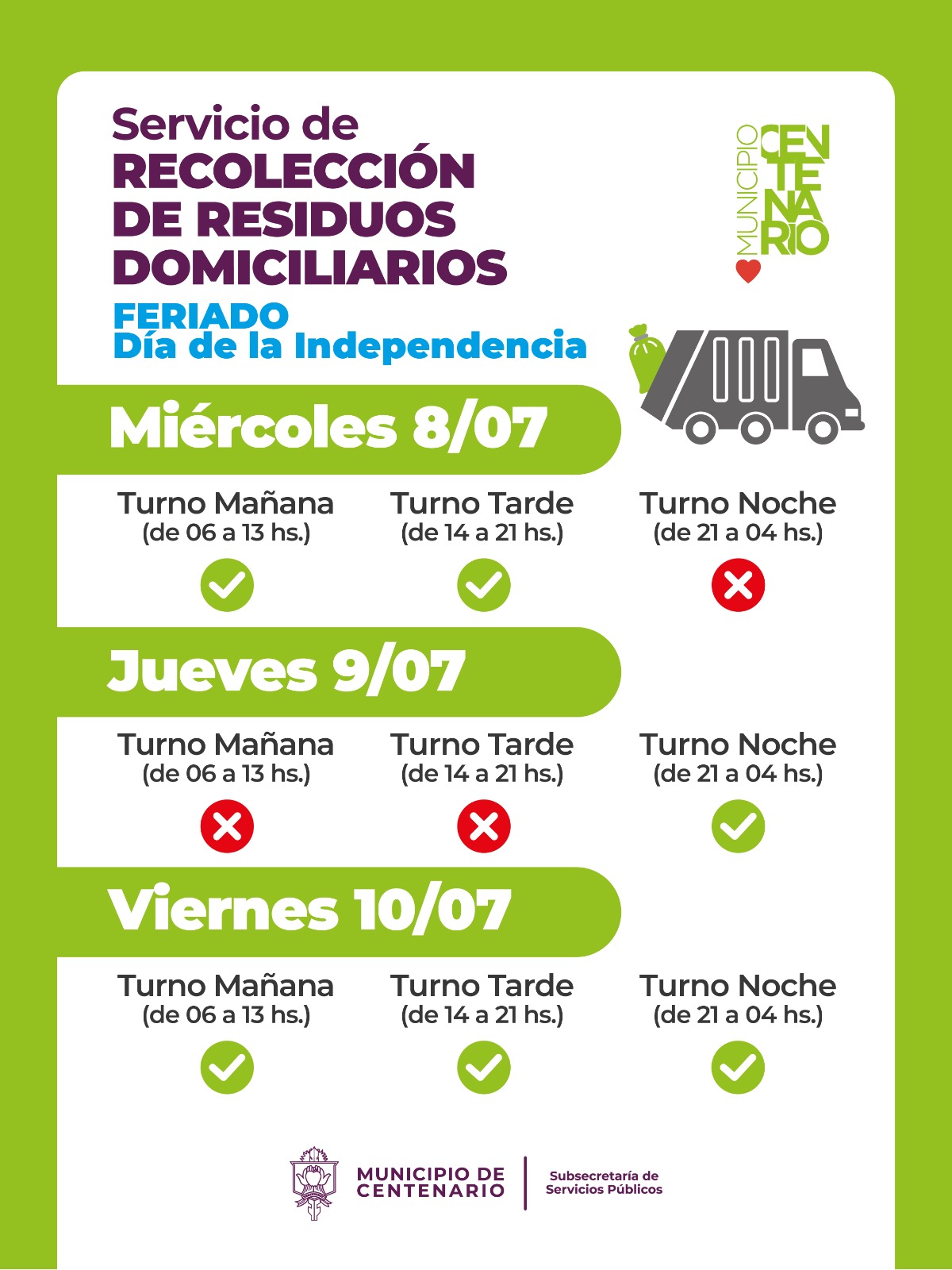 Imagen de RECOLECCIÓN DE RESIDUOS: ASÍ FUNCIONARÁ EL SERVICIO DURANTE EL FERIADO DEL 9 DE JULIO
