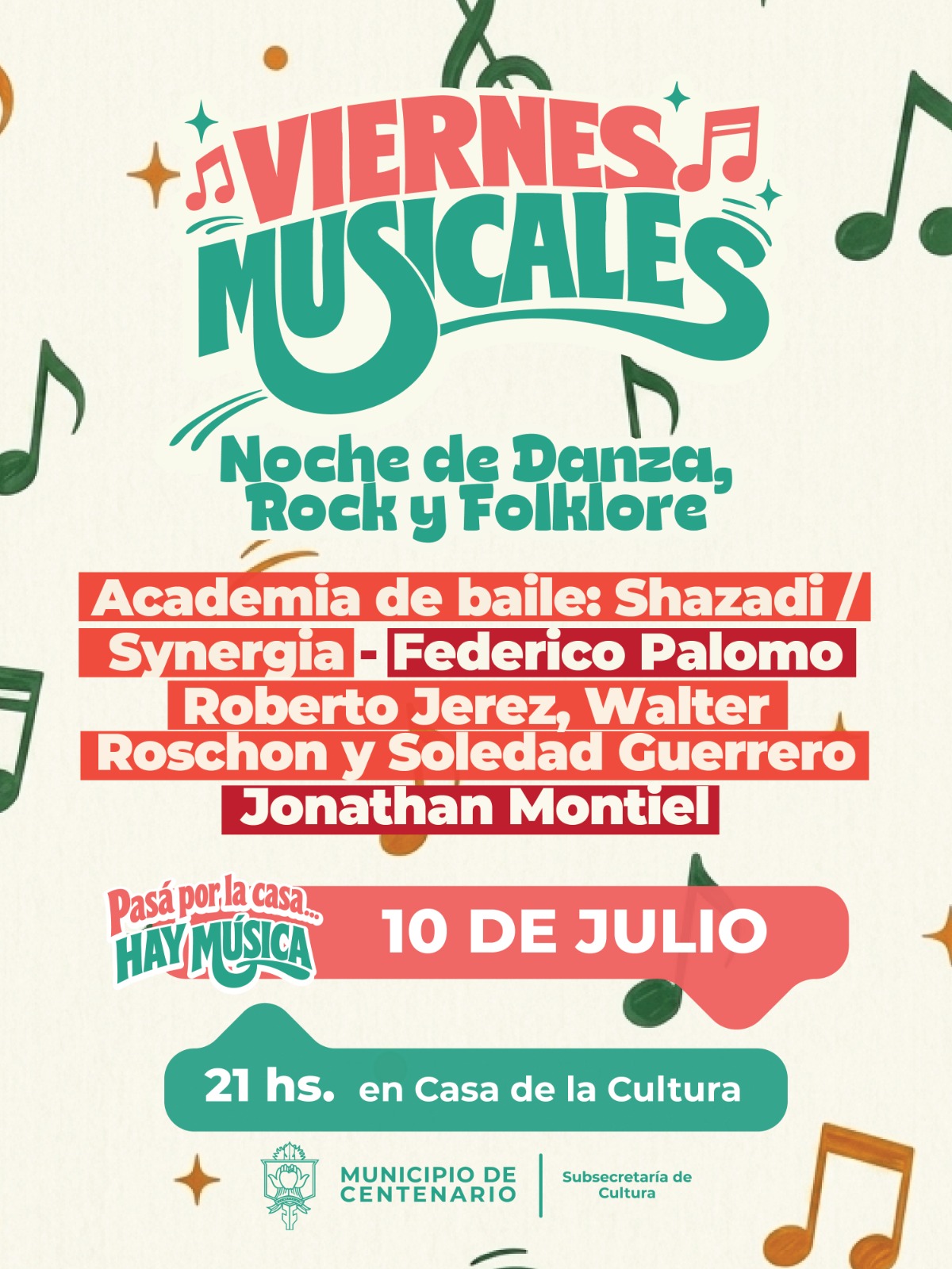 Imagen de "VIERNES MUSICALES" PRESENTA UNA NOCHE DE DANZA, ROCK Y FOLKLORE EN CASA DE LA CULTURA