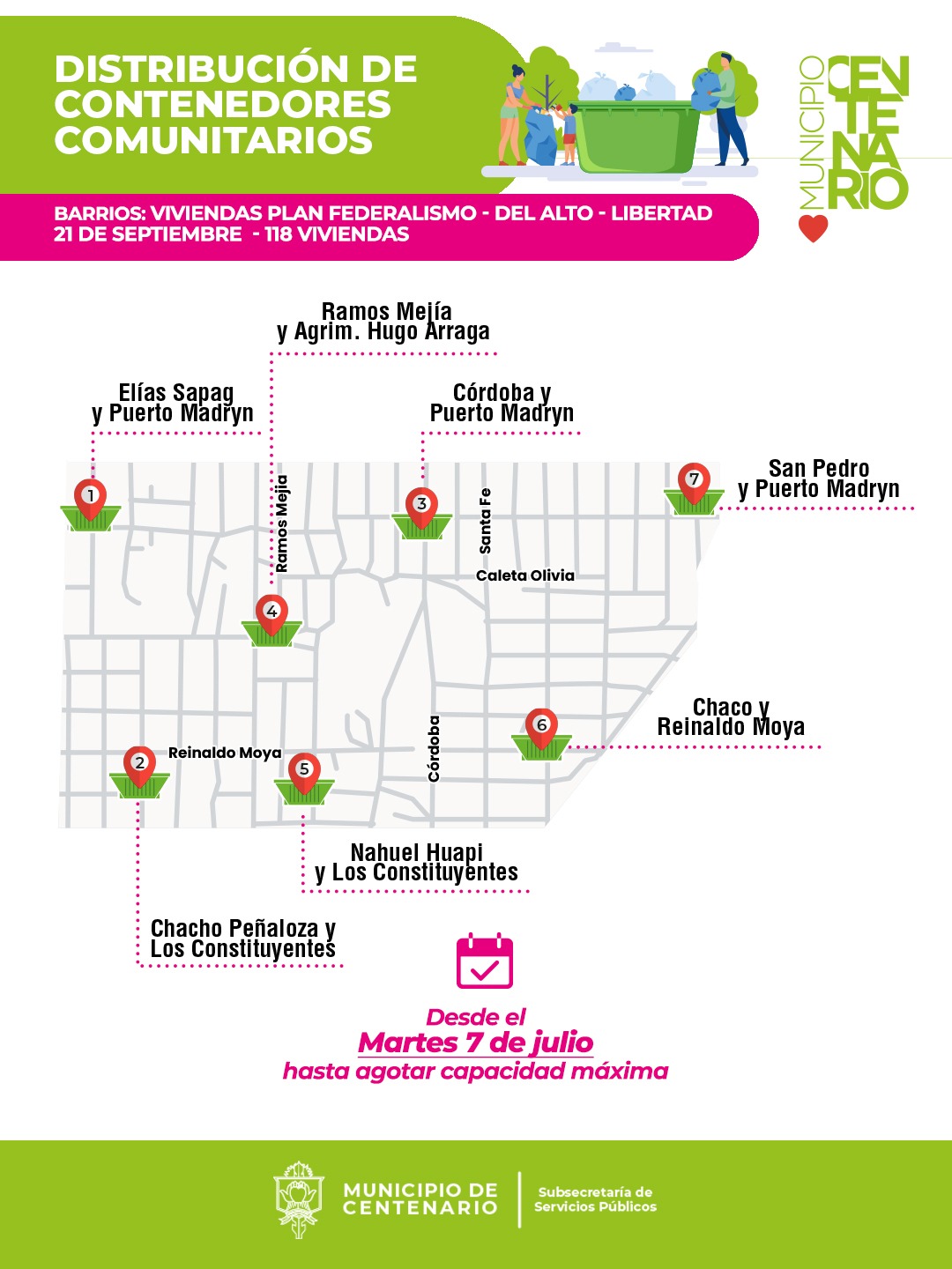 Imagen de MAÑANA EL MUNICIPIO INSTALARÁ LOS CONTENEDORES COMUNITARIOS EN LOS BARRIOS: PLAN FEDERALISMO, DEL ALTO, LIBERTAD, 21 DE SEPTIEMBRE y 118 VIVIENDAS