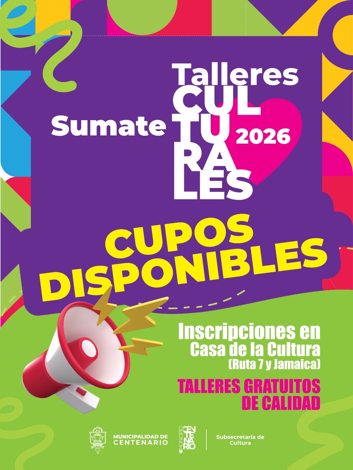 Imagen de CULTURA EN MOVIMIENTO: CONTINÚAN ABIERTAS LAS INSCRIPCIONES A LOS TALLERES CULTURALES DE CENTENARIO